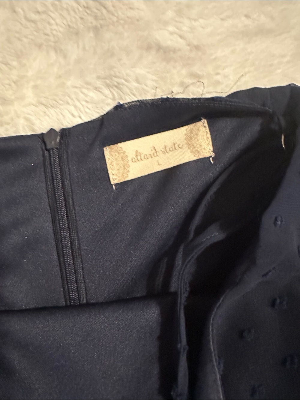 Altar'd State Navy Swiss Dot Ruffle Mini Dress - Picture 2 of 6